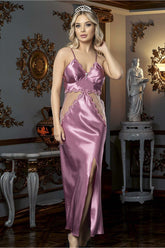 Elegant Satin & Mesh Gown – Rose Pink